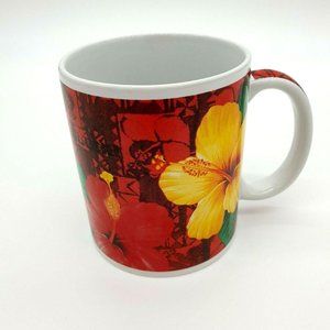 Island Treasures Coffee Mug Hawaiian Tropical Floral Hibiscus Aloha Red Yellow